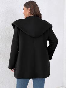 EMERY ROSE Chaqueta Con Capucha De Color Sólido De Talla Grande Con Diseño De Cremallera Oblicua - Negro - Ver 2