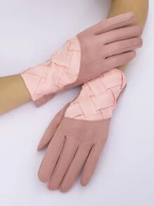 1pair Knitted Suede Warm Gloves - Pink - View 2