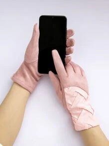 1pair Knitted Suede Warm Gloves - Pink - View 3