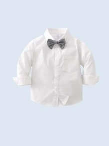 Set 3 piese ținute pentru băieți mici: cămașă cu mânecă lungă și fundă, vestă și pantaloni, potrivit pentru petrecere de ziua de naștere, evenimente formale, nuntă, petrecere pentru copii