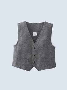 Set 3 piese ținute pentru băieți mici: cămașă cu mânecă lungă și fundă, vestă și pantaloni, potrivit pentru petrecere de ziua de naștere, evenimente formale, nuntă, petrecere pentru copii