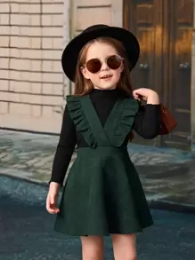 Camiseta De Chica Joven Con Cuello Simulado Y Vestido Con Ribete De Volantes - Multicolor - Ver 1