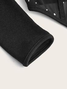 SHEIN ICON Cut Out Contrast Mesh Bandana Hem Crop Glitter Top - Black - View 4