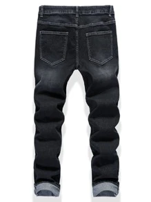 Manfinity Roughcore Men Cotton Bleach Wash Ripped Frayed Jeans - Black - View 2