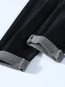 Manfinity Roughcore Men Cotton Bleach Wash Ripped Frayed Jeans - Black - View 8