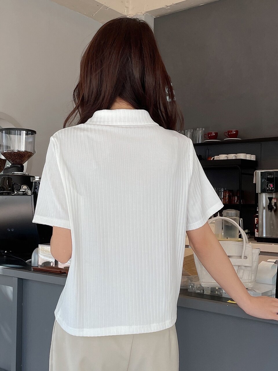 Polo Neck Ribbed Knit Tee,Business Casual Women Preppy Tops