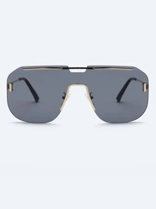 Gafas de moda de metal sin marco de gran tamaño para hombres, accesorios de playa, con estilo callejero y adecuadas para suéter, chaqueta, sudadera con capucha, pantalones de cuero y pantalones cargo, elegante estilo bohemio para verano, playa, al aire viajes - Gris Oscuro - Ver 3