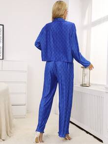 Solid Drop Shoulder Blouse & Trousers - Blue - View 2