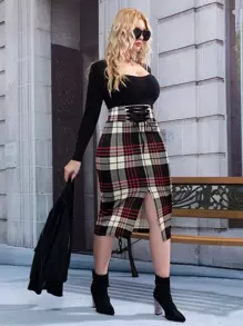 Celure Falda bajo con abertura de cuadros - Multicolor - Ver 1