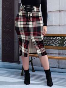 Celure Falda bajo con abertura de cuadros - Multicolor - Ver 3