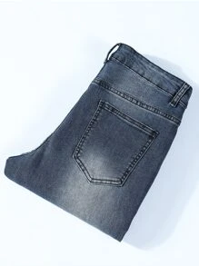 Manfinity LEGND Men Cotton Ripped Cat's Whisker Washed Jeans - Dark Wash - View 4