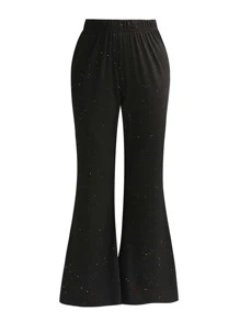 Plus Glitter Flare Leg Trousers - Black - View 1
