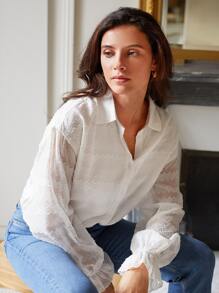 SHEIN Frenchy Flounce Sleeve Button Front Shirt - White - View 4