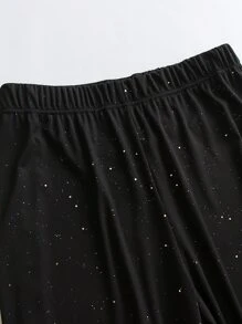 Plus Glitter Flare Leg Trousers - Black - View 4