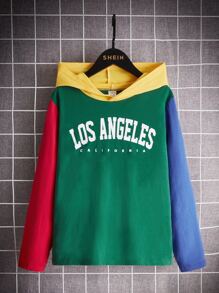 SHEIN Boys Letter Graphic Colourblock Hooded Tee - Multicolor - View 3