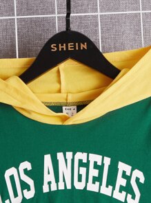 SHEIN Boys Letter Graphic Colourblock Hooded Tee - Multicolor - View 4