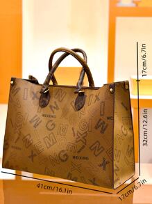 French Classic Print Travel Double Block Shopping Bag Super Large Capacity Commuting Versatile Tote Bag, Business Casual Bag For Women, Pefect For Office, Business And Work - 彩色 - 查看 6