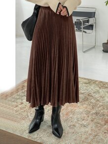 DAZY High Waist Pleated Skirt - Coffee Brown - View 3