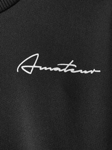 SHEIN Cậu bé Tween Đồ họa Chữ cái Khối màu Áo len & Quần nỉ - xanh quân đội - Xem 5