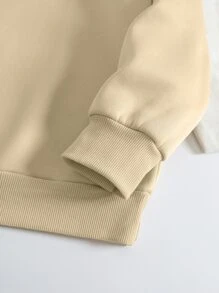 SHEIN EZwear Slogan & Cat Print Thermal Pullover - Apricot - View 4