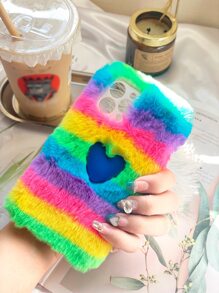 Coque de téléphone portable à détail cœur 3D en tissu duveteux