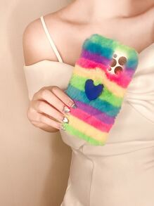 Coque de téléphone portable à détail cœur 3D en tissu duveteux