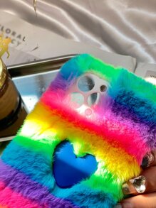 Coque de téléphone portable à détail cœur 3D en tissu duveteux