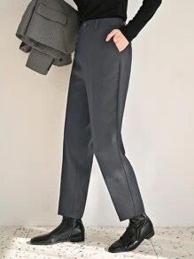 DAZY Solid Slant Pocket Suit Trousers - Dark Grey - View 4