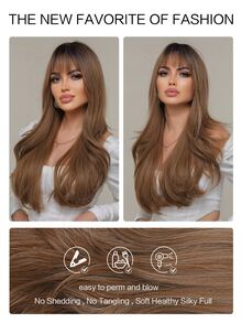 Peluca sintética largo rizado con tupe - Light Brown - Ver 8