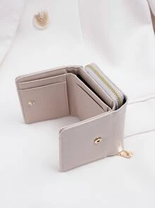 女式錢包小錢包/短款錢包卡片套拉鍊錢包多層三摺卡槽，適用於信用卡/身份證/紙鈔/護照，多功能生日禮物老師禮物旅遊經典極簡休閒款式，適用於女士、大學生，便攜多功能 - 淺灰色 - 查看 2