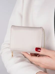 女式錢包小錢包/短款錢包卡片套拉鍊錢包多層三摺卡槽，適用於信用卡/身份證/紙鈔/護照，多功能生日禮物老師禮物旅遊經典極簡休閒款式，適用於女士、大學生，便攜多功能 - 淺灰色 - 查看 4