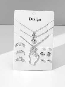 12 piezas Set joya al azar con diseño de perla artificial - Plateado - Ver 1