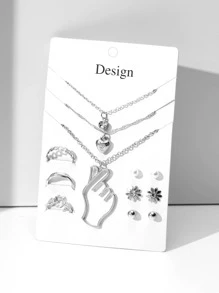 12 piezas Set joya al azar con diseño de perla artificial - Plateado - Ver 3