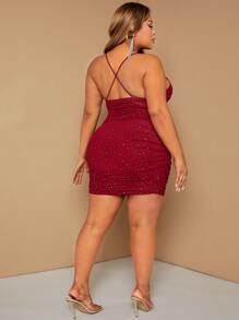 SHEIN SXY Vestido ajustado fruncido de malla - Burdeos - Ver 2