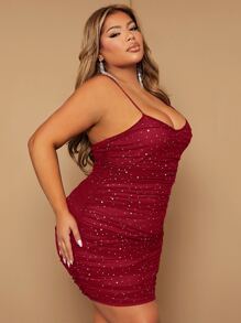 SHEIN SXY Vestido ajustado fruncido de malla - Burdeos - Ver 5