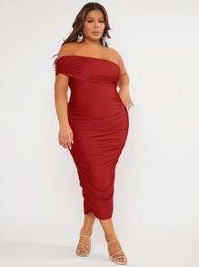 SHEIN SXY Vestido ajustado de un hombro fruncido - Rojo - Ver 5