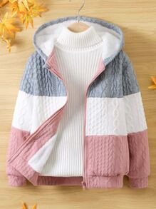 Girls Colour Block Hooded Teddy Lined Jacket Without Jumper - Multicolor - View 1