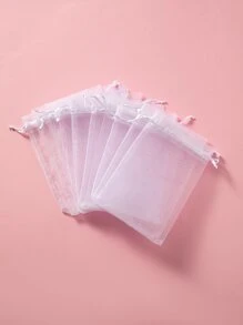 10 piezas de bolsas de malla de regalo de unicolor, bolsas de regalo, bolsas de embalaje, bolsas con cordón - Blanco - Ver 1