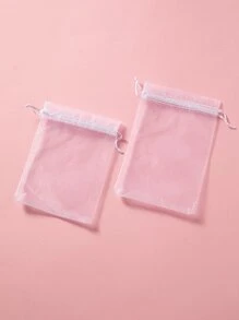 10 piezas de bolsas de malla de regalo de unicolor, bolsas de regalo, bolsas de embalaje, bolsas con cordón - Blanco - Ver 2