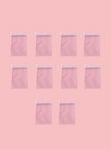 10 piezas de bolsas de malla de regalo de unicolor, bolsas de regalo, bolsas de embalaje, bolsas con cordón - Blanco - Ver 3