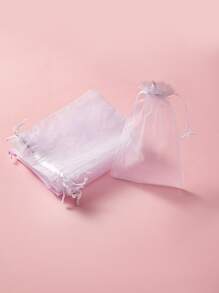 10 piezas de bolsas de malla de regalo de unicolor, bolsas de regalo, bolsas de embalaje, bolsas con cordón - Blanco - Ver 4