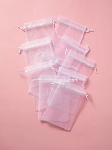 10 piezas de bolsas de malla de regalo de unicolor, bolsas de regalo, bolsas de embalaje, bolsas con cordón - Blanco - Ver 5