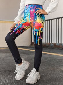SHEIN Girls Splash Ink Print Leggings - Multicolor - View 2