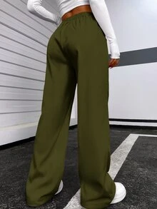 SHEIN Unity Pantalones de cintura con cordón - Verde militar - Ver 2