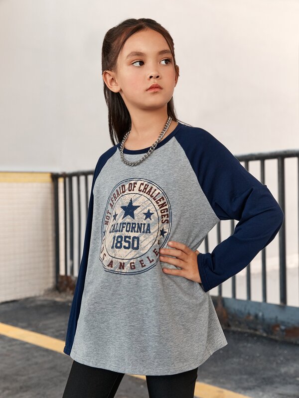 SHEIN Kids EVRYDAY Girls Letter Graphic Raglan Sleeve Tee SHEIN USA