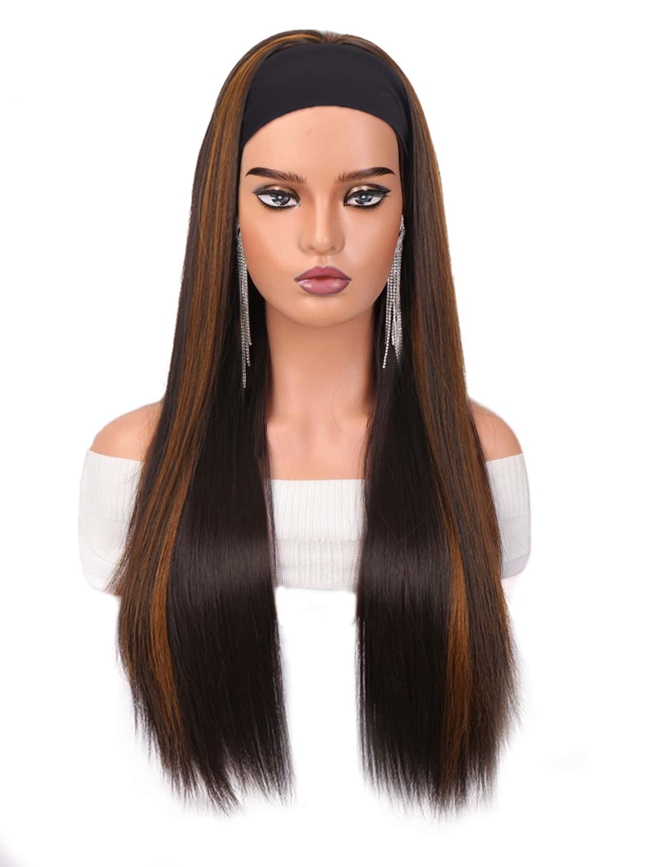 Long Straight Synthetic Wig With Headband - Multicolor - View 1