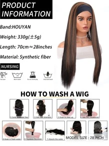 Long Straight Synthetic Wig With Headband - Multicolor - View 6