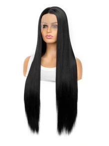 13 * 4 Ren phía trước Tóc giả tổng hợp cực dài thẳng - màu đen - Xem 3