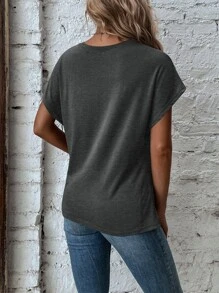 SHEIN LUNE Twist Asymmetrical Hem Dolman Sleeve Tee - Dark Grey - View 2
