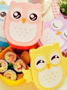 1入組便攜卡通貓頭鷹形狀隨機色飯盒 - 彩色 - 查看 2